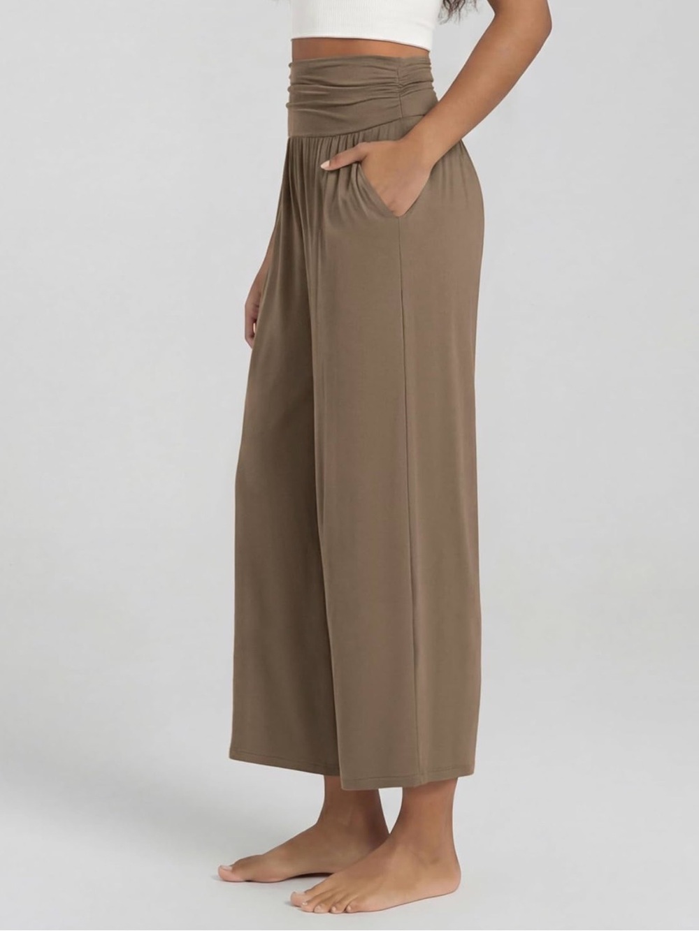 High-Rise Wide-Leg Lounge Pants — Olive